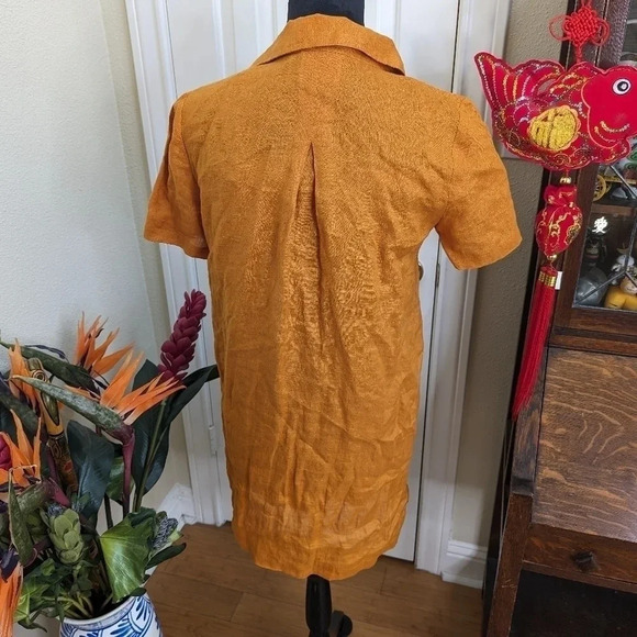 Moving Sale💘 Anthropologie Maeve Lace-Up Shirt Linen Dress Mustard Color Size 2 - Picture 3 of 7
